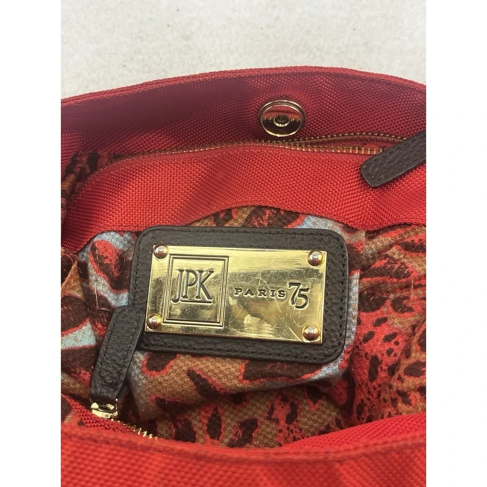 JPK Paris 75 Red Hobo Bucket Shoulder Tote Bag Women's Nylon Leather Strap